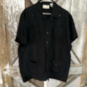 Havana shirt co. Men’s black embroidered button down linen blend shirt